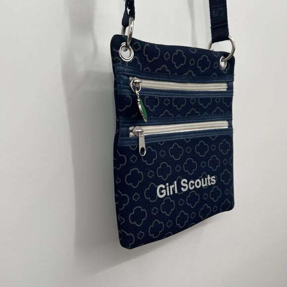 Girl Scouts Blue All Over Logo Zip Crossbody Purse Bag Adjustable Strap - Picture 3 of 11